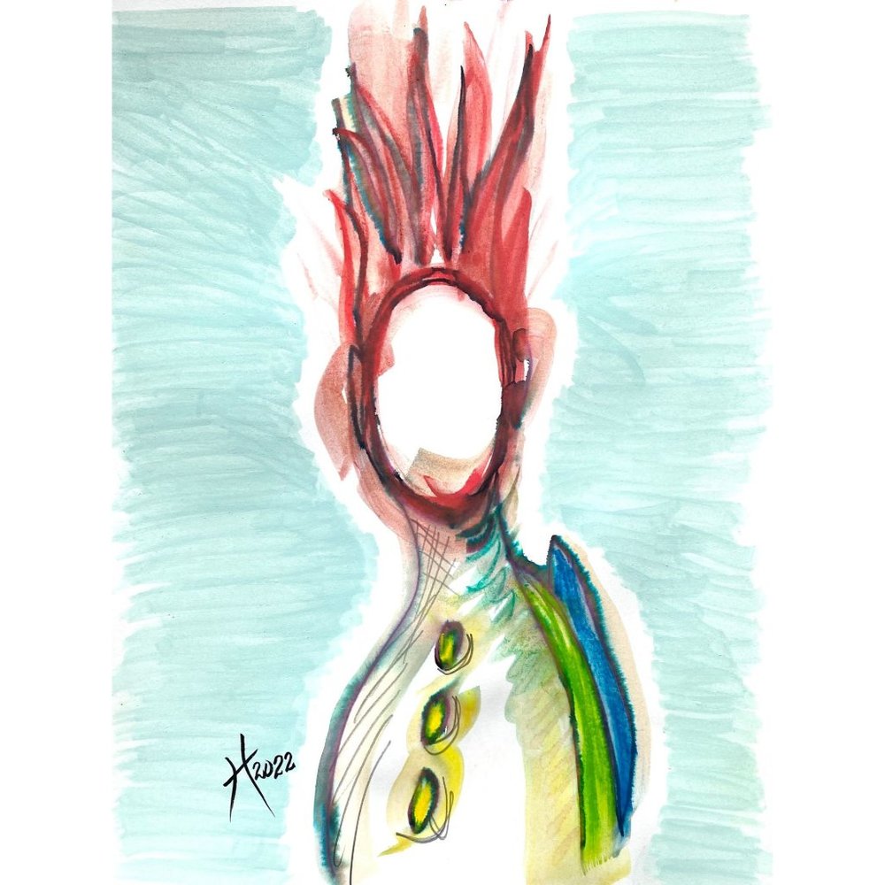 Hair On Fire Jet Pack Boy - Original Art Handmade Mixed Media Painting 11"x14"